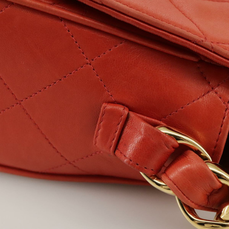 【日本直送】香奈兒 (CHANEL) 絎縫鏈條單肩包，羊皮材質，橙色金色雙C標誌，正品編號 107881SAV-7