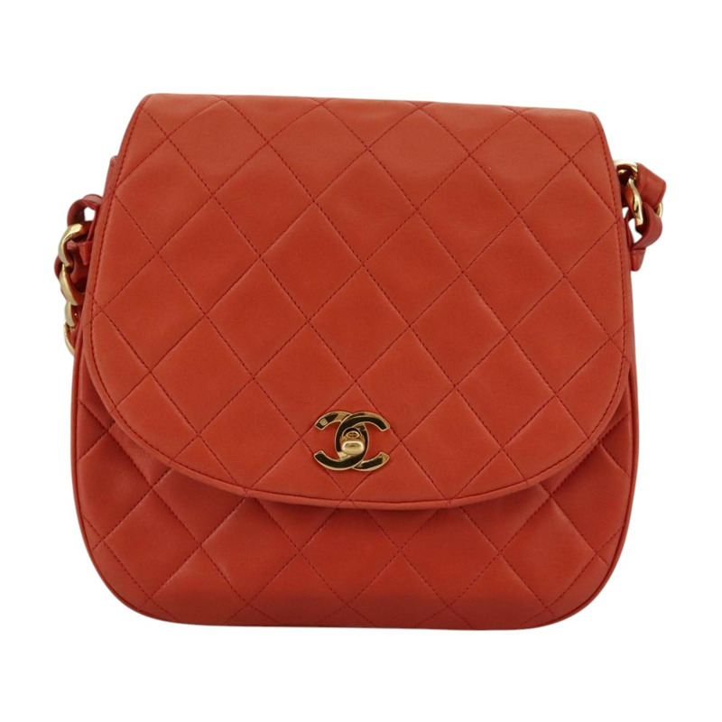 【日本直送】香奈兒 (CHANEL) 絎縫鏈條單肩包，羊皮材質，橙色金色雙C標誌，正品編號 107881SAV-12