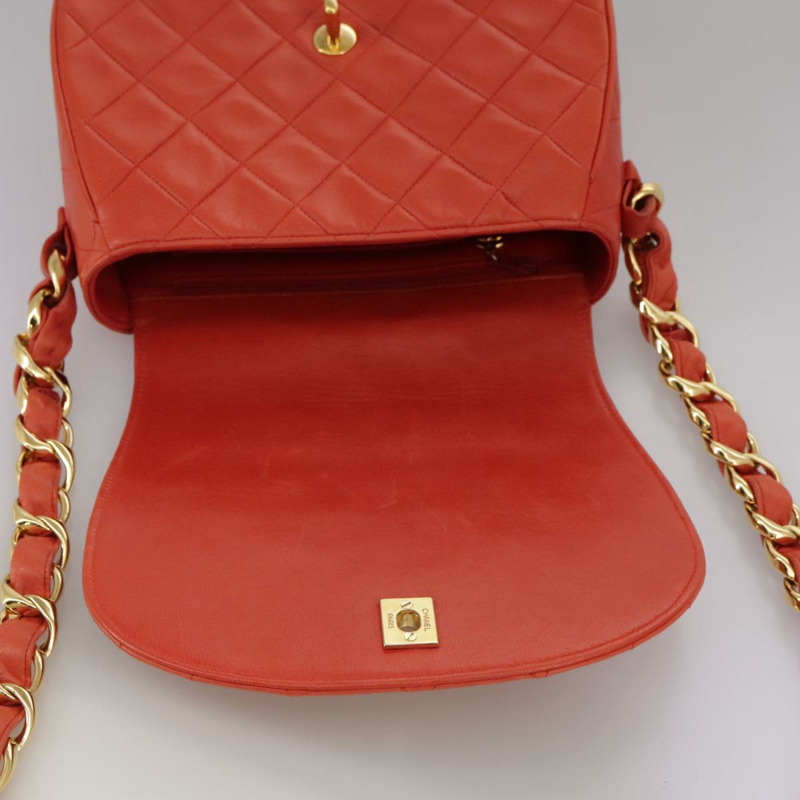 【日本直送】香奈兒 (CHANEL) 絎縫鏈條單肩包，羊皮材質，橙色金色雙C標誌，正品編號 107881SAV-19