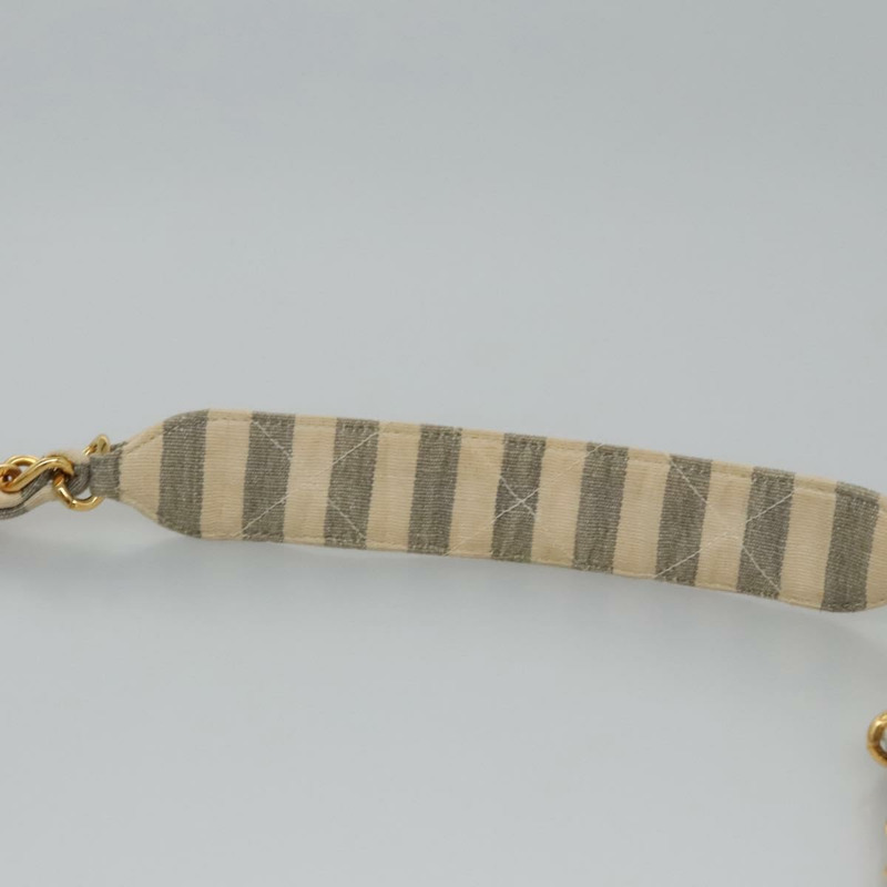 【日本直送】香奈兒條紋絎縫鏈條肩背包，帆布材質，白色/灰色，CC標誌，正品編號110304SAV-14