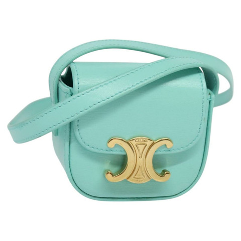 CELINE Triomphe Mini Claude 單肩包，淺藍色皮革，正品，貨號 114195SAV