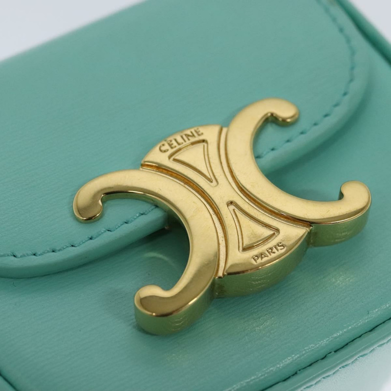 【日本直送】CELINE Triomphe Mini Claude 單肩包，淺藍色皮革，正品，貨號 114195SAV-8