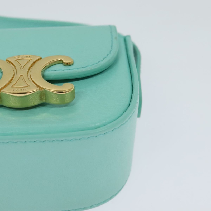 【日本直送】CELINE Triomphe Mini Claude 單肩包，淺藍色皮革，正品，貨號 114195SAV-14