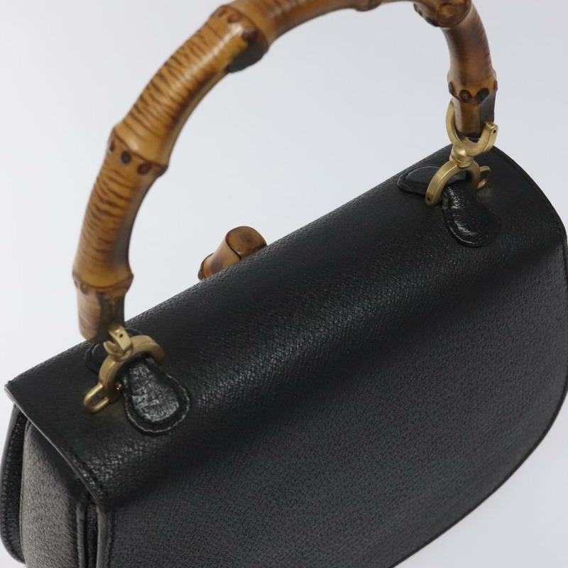 【日本直送】GUCCI 竹節手提包 皮革 黑色 金色 000 2113 0188 正品 yk17496V-5