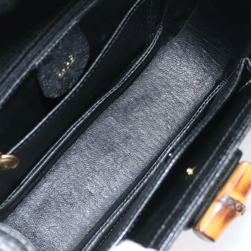 【日本直送】GUCCI 竹節手提包 皮革 黑色 金色 000 2113 0188 正品 yk17496V-9