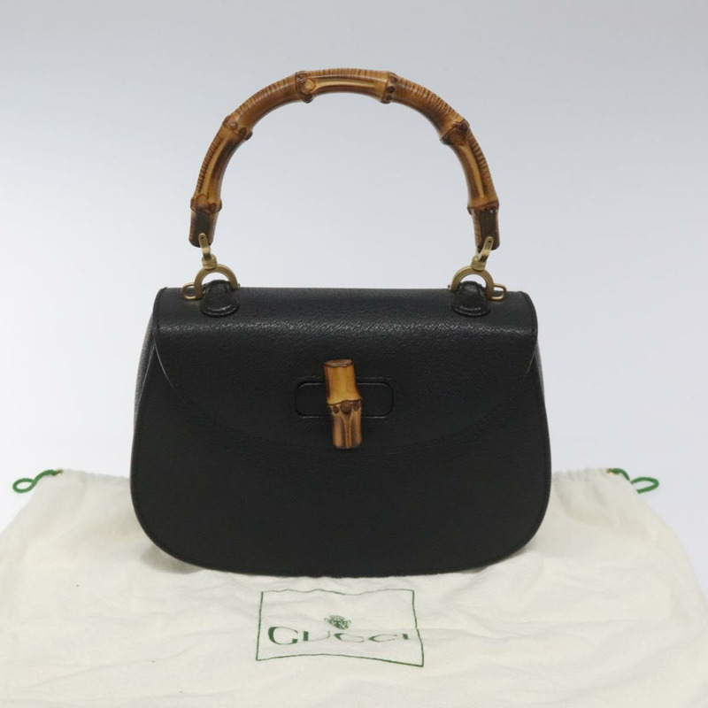 【日本直送】GUCCI 竹節手提包 皮革 黑色 金色 000 2113 0188 正品 yk17496V-11