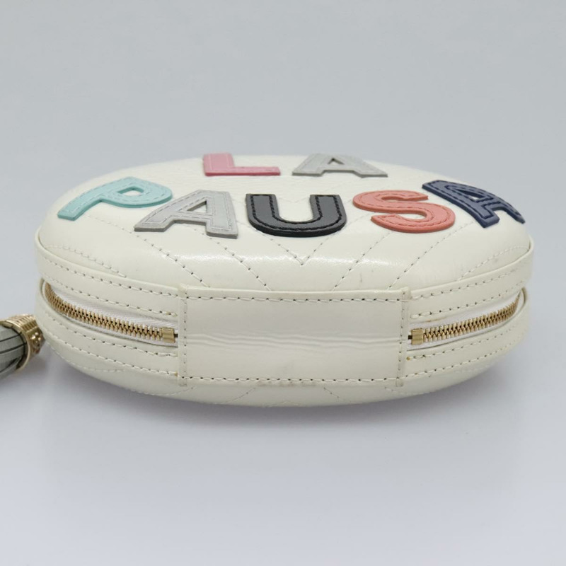 【日本直送】香奈兒 V 字縫線 LA PAUSA 鏈條單肩包 白色皮革 CC 正品 bs23014SAV-4