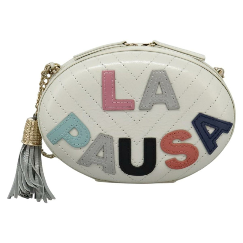 【日本直送】香奈兒 V 字縫線 LA PAUSA 鏈條單肩包 白色皮革 CC 正品 bs23014SAV-12