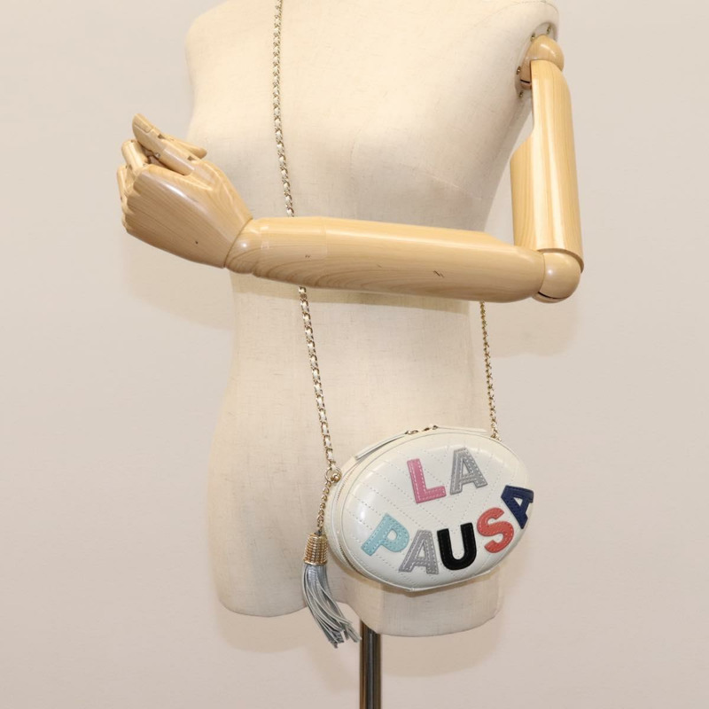 【日本直送】香奈兒 V 字縫線 LA PAUSA 鏈條單肩包 白色皮革 CC 正品 bs23014SAV-24