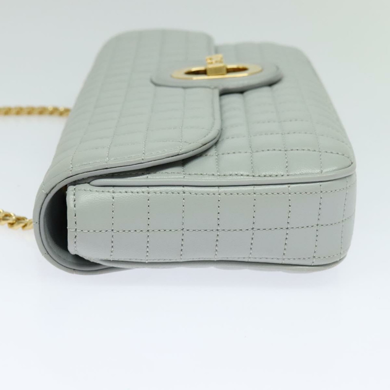 【日本直送】CELINE 絎縫鏈條單肩包 羊皮 灰色 金色 Auth mr1084SAV-2