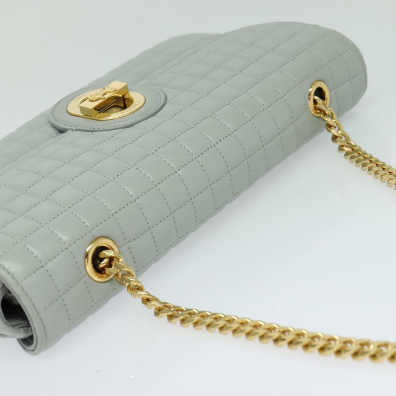 【日本直送】CELINE 絎縫鏈條單肩包 羊皮 灰色 金色 Auth mr1084SAV-5