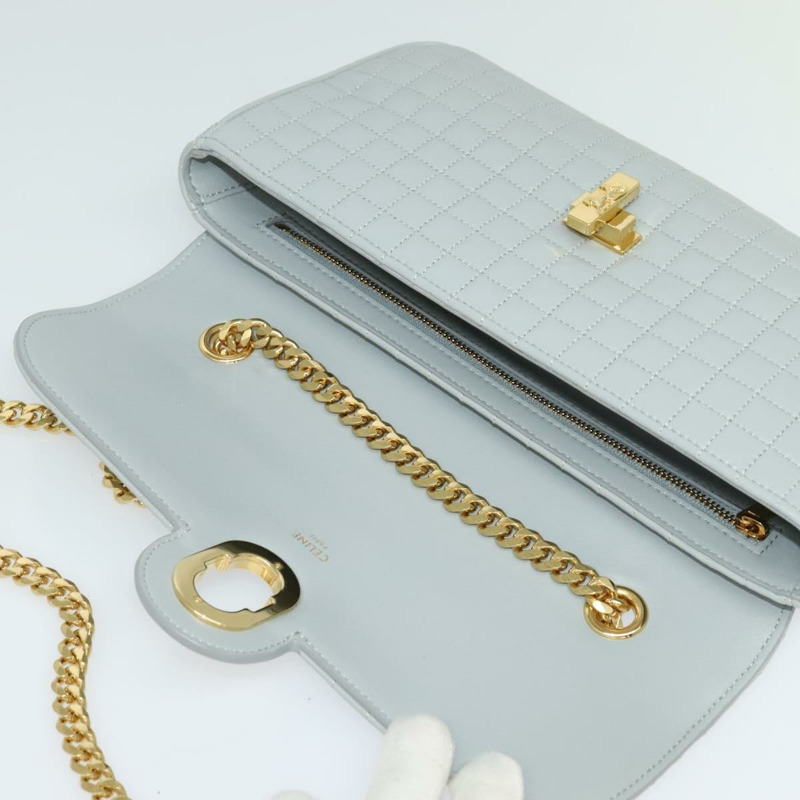 【日本直送】CELINE 絎縫鏈條單肩包 羊皮 灰色 金色 Auth mr1084SAV-8