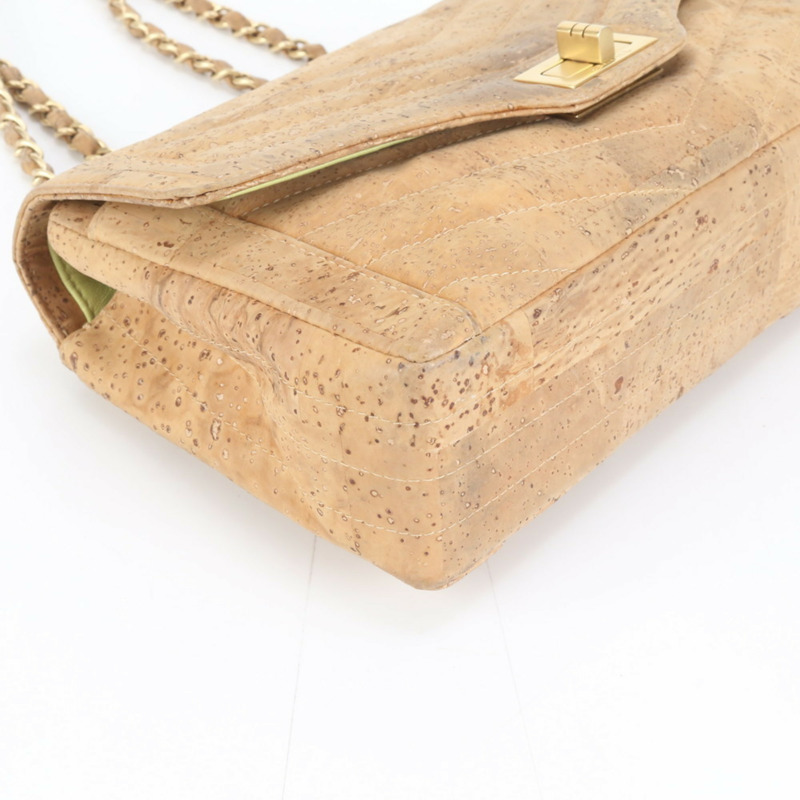 香奈兒 2.55 軟木皮革鏈條單肩包，米色，女士-4