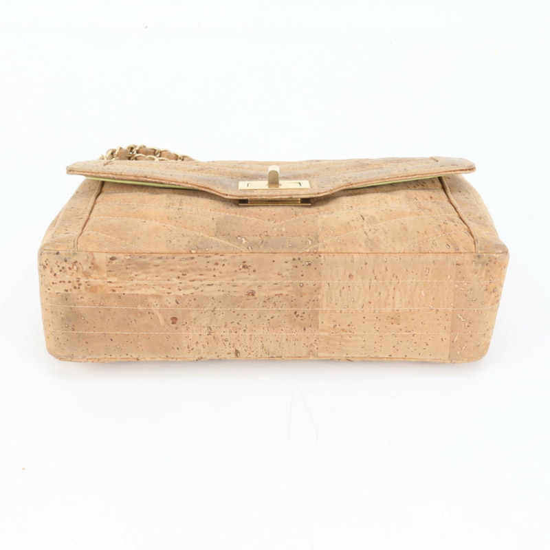 香奈兒 2.55 軟木皮革鏈條單肩包，米色，女士-6