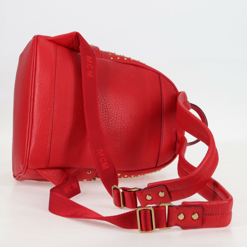 【日本直送】MCM Logoogram Vicetos 鉚釘雙肩包 皮革 紅色 金色 正品 126799V-8