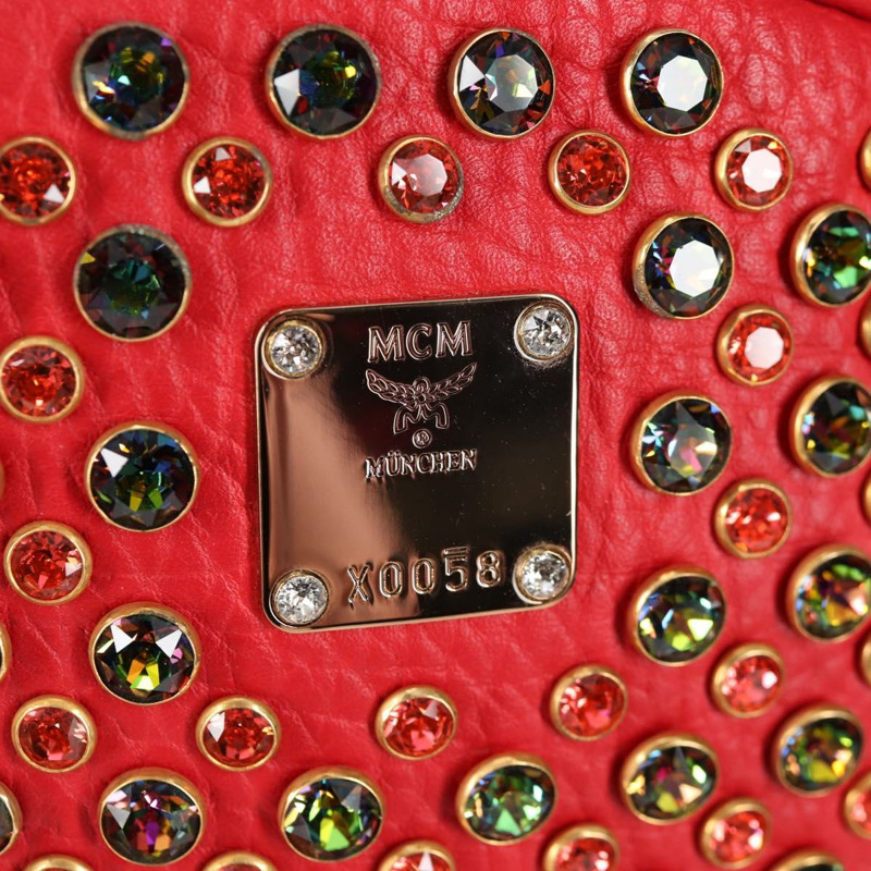 【日本直送】MCM Logoogram Vicetos 鉚釘雙肩包 皮革 紅色 金色 正品 126799V-11