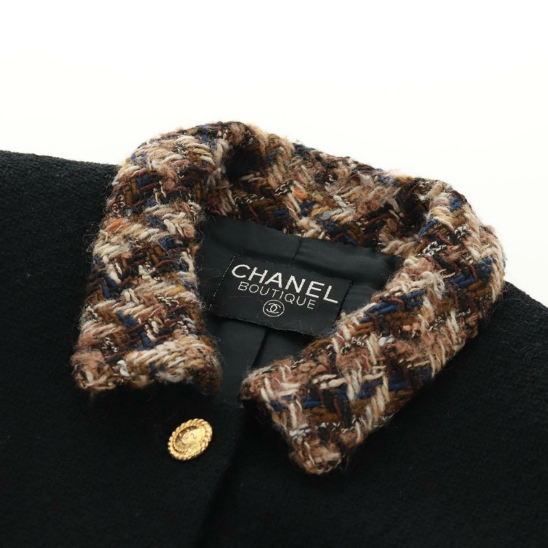 【日本直送】香奈兒黑色斜紋軟呢外套，CC標誌，貨號163218SAM-7