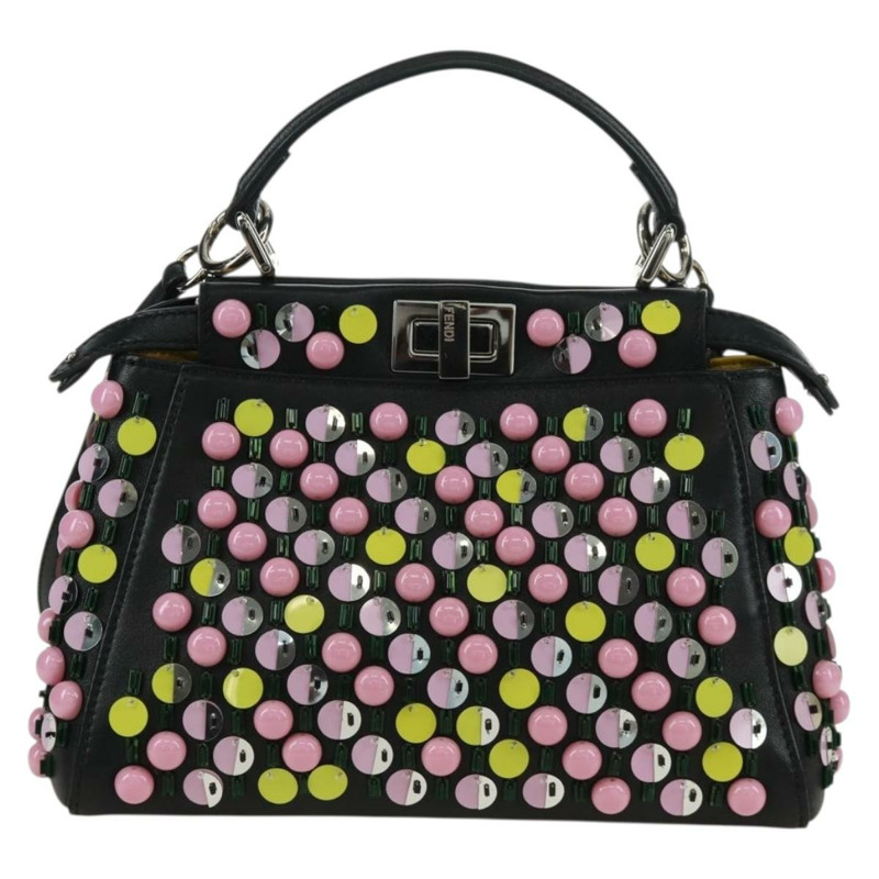 【日本直送】FENDI 迷你 Peek A Boo 手提包 皮革 兩用 黑色 銀色 正品 168975SAM-1