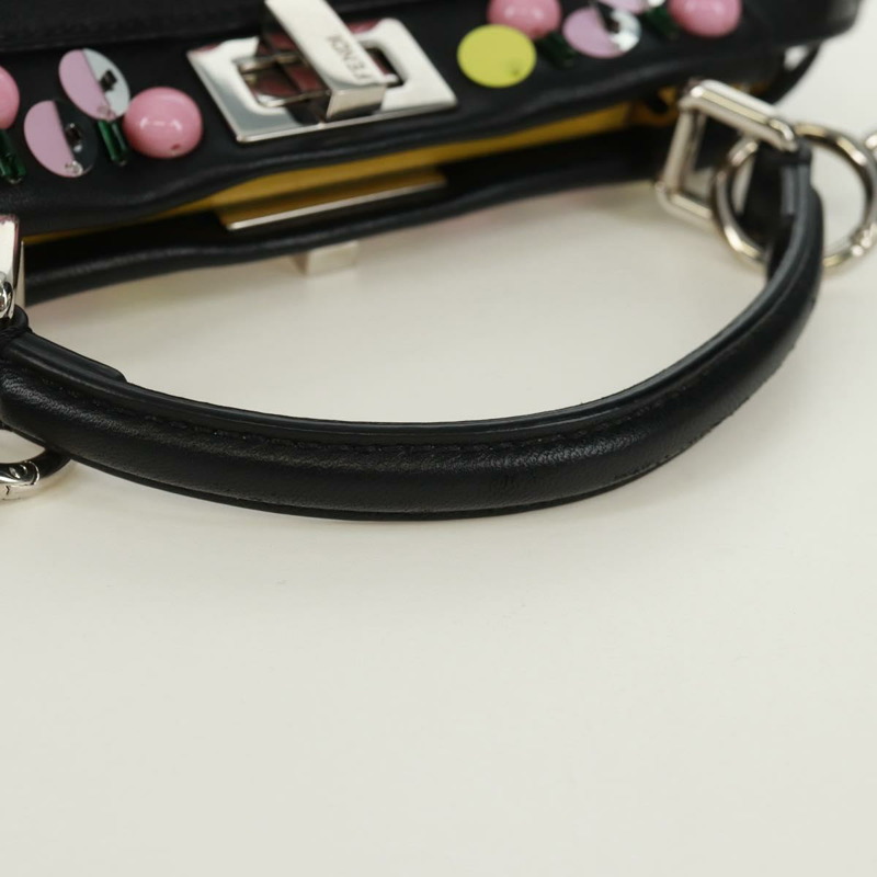 【日本直送】FENDI 迷你 Peek A Boo 手提包 皮革 兩用 黑色 銀色 正品 168975SAM-6