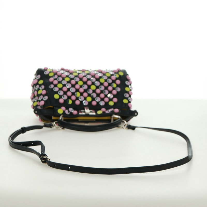 【日本直送】FENDI 迷你 Peek A Boo 手提包 皮革 兩用 黑色 銀色 正品 168975SAM-7