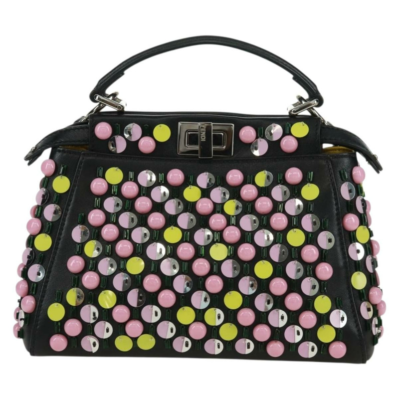 【日本直送】FENDI 迷你 Peek A Boo 手提包 皮革 兩用 黑色 銀色 正品 168975SAM-12