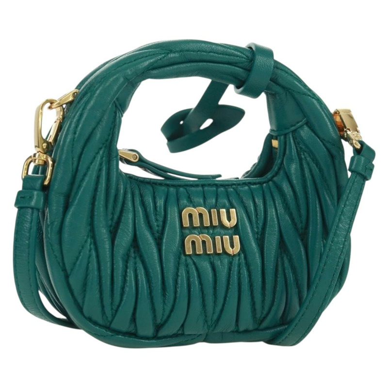 【日本直送】Miu Miu Matelasse Micro Hobo 單肩包，皮革材質，綠色/金色，正品，貨號 168972SM-0