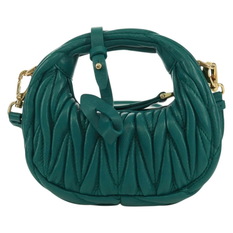 【日本直送】Miu Miu Matelasse Micro Hobo 單肩包，皮革材質，綠色/金色，正品，貨號 168972SM-1