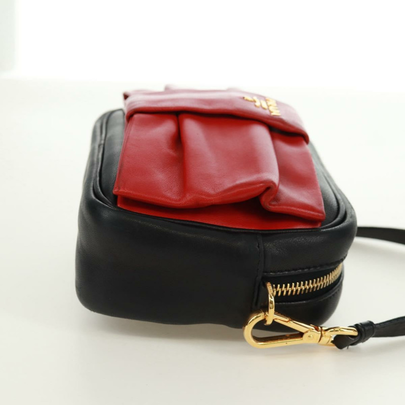 【日本直送】PRADA 緞帶單肩包，皮革材質，黑色、紅色、金色，正品編號 171555V-3