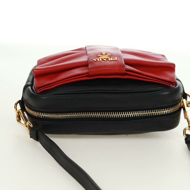 【日本直送】PRADA 緞帶單肩包，皮革材質，黑色、紅色、金色，正品編號 171555V-5