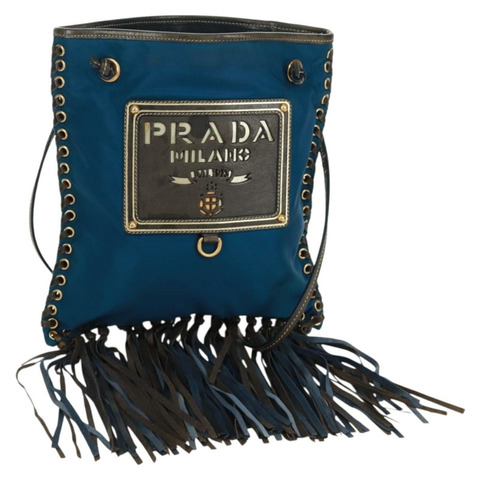 PRADA 尼龍藍金肩包 正品 171065V