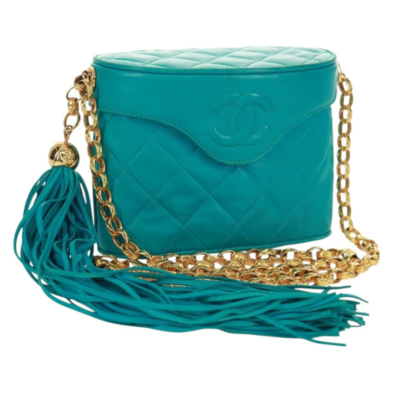 【日本直送】香奈兒鏈絎縫包，羊皮材質，土耳其藍金色雙C標誌，貨號171171V-0