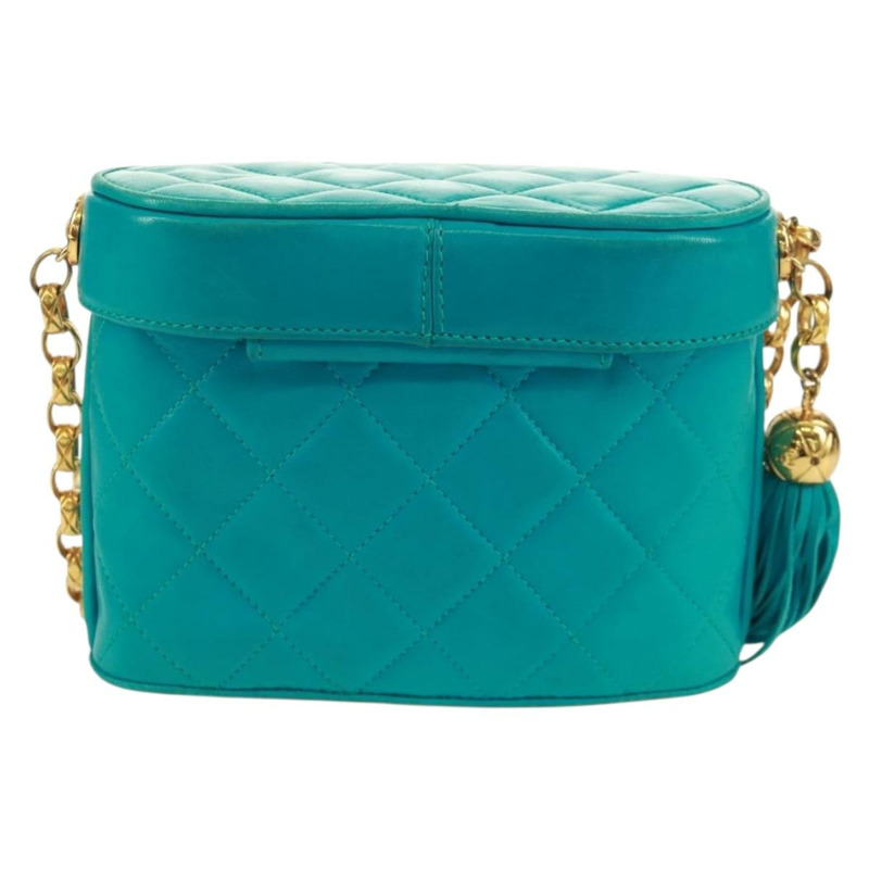 【日本直送】香奈兒鏈絎縫包，羊皮材質，土耳其藍金色雙C標誌，貨號171171V-1