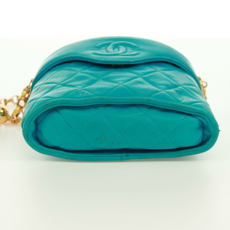 【日本直送】香奈兒鏈絎縫包，羊皮材質，土耳其藍金色雙C標誌，貨號171171V-5