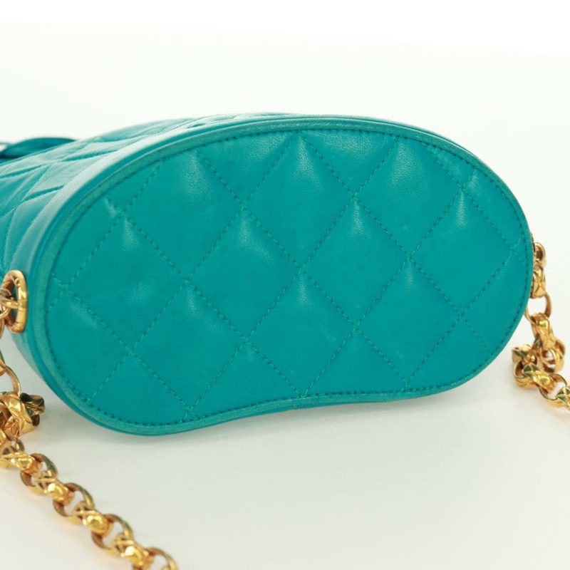 【日本直送】香奈兒鏈絎縫包，羊皮材質，土耳其藍金色雙C標誌，貨號171171V-7