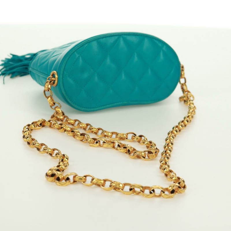 【日本直送】香奈兒鏈絎縫包，羊皮材質，土耳其藍金色雙C標誌，貨號171171V-8