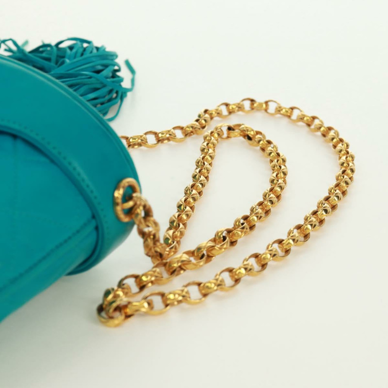 【日本直送】香奈兒鏈絎縫包，羊皮材質，土耳其藍金色雙C標誌，貨號171171V-13