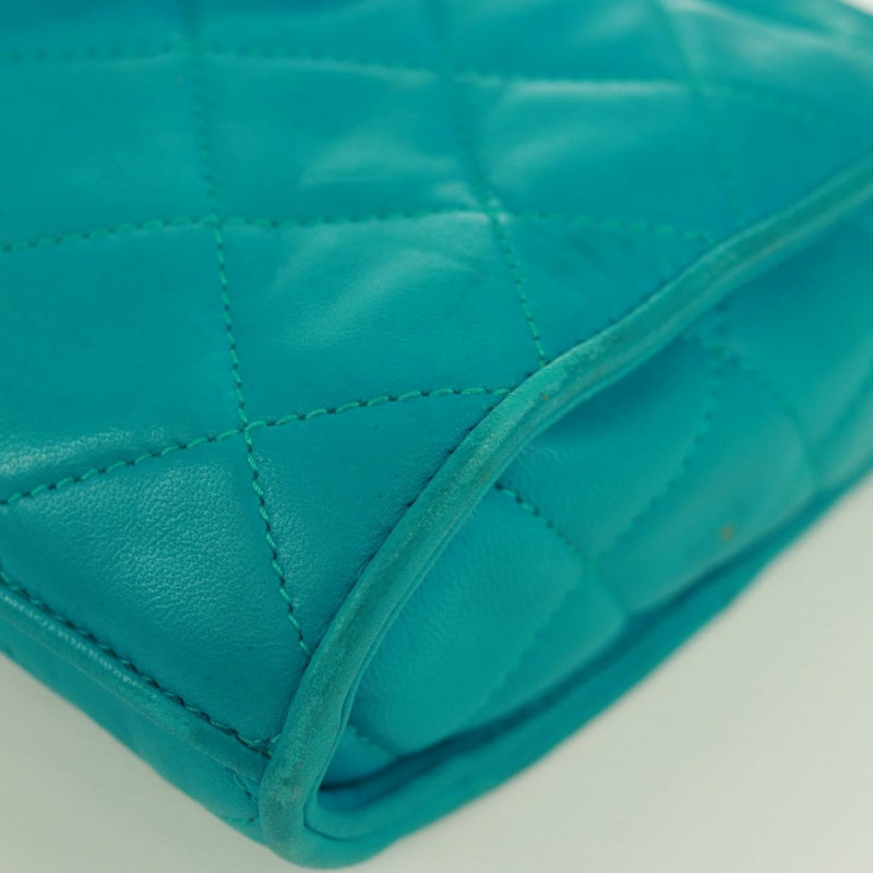 【日本直送】香奈兒鏈絎縫包，羊皮材質，土耳其藍金色雙C標誌，貨號171171V-14