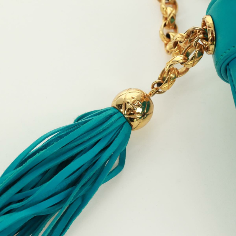 【日本直送】香奈兒鏈絎縫包，羊皮材質，土耳其藍金色雙C標誌，貨號171171V-19