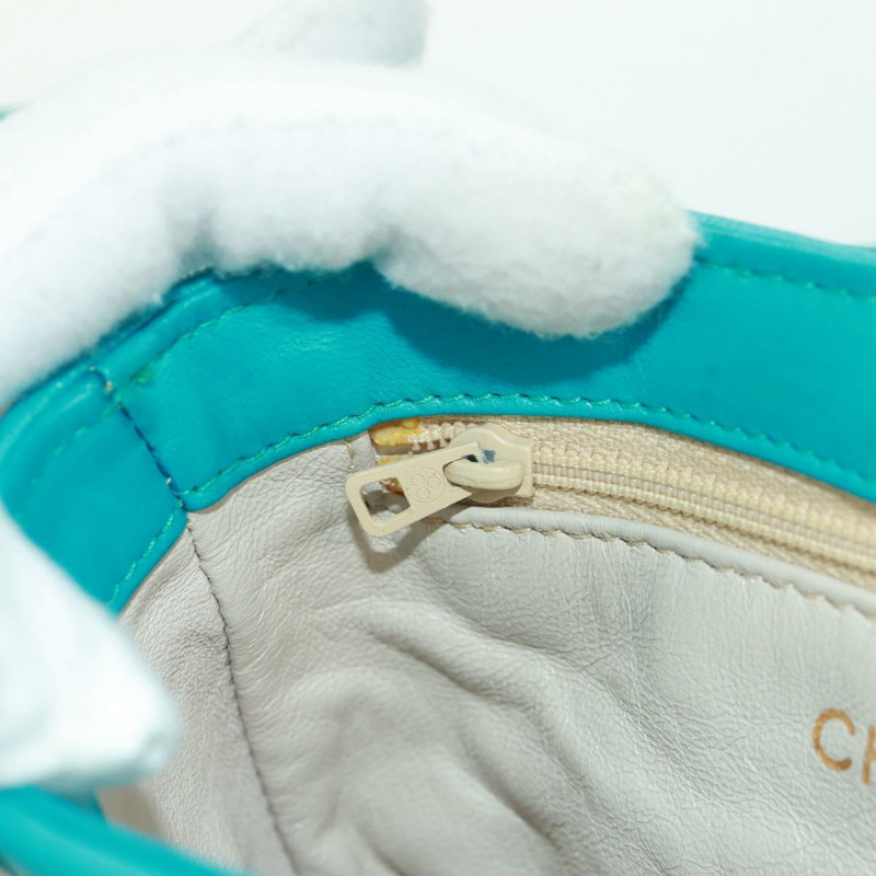 【日本直送】香奈兒鏈絎縫包，羊皮材質，土耳其藍金色雙C標誌，貨號171171V-25