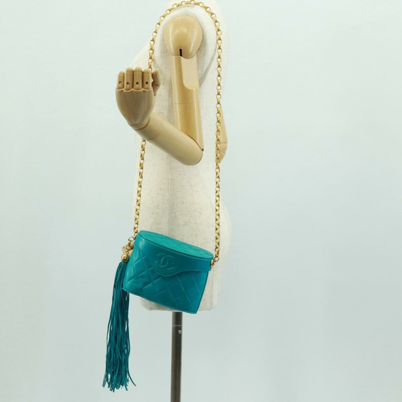 【日本直送】香奈兒鏈絎縫包，羊皮材質，土耳其藍金色雙C標誌，貨號171171V-27