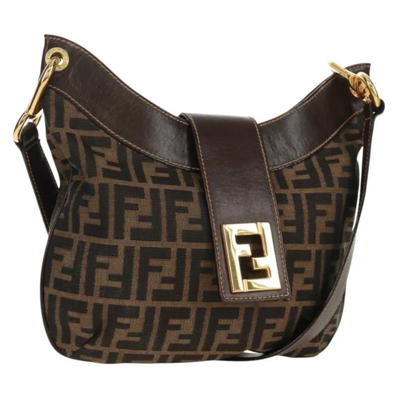 【日本直送】FENDI Zucca帆布單肩包 黑色棕色 正品 171017V-0