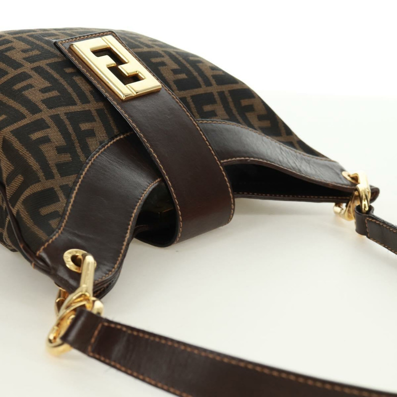 【日本直送】FENDI Zucca帆布單肩包 黑色棕色 正品 171017V-5