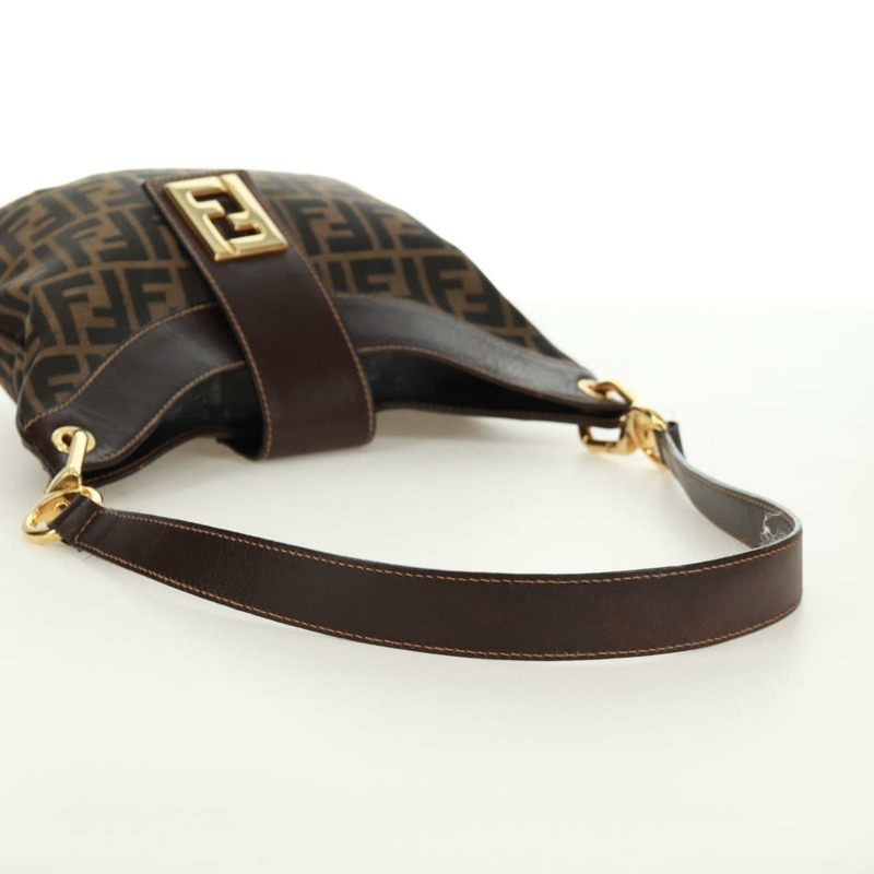 【日本直送】FENDI Zucca帆布單肩包 黑色棕色 正品 171017V-6
