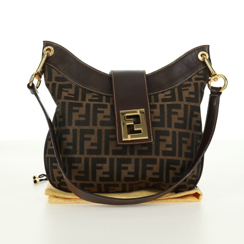 【日本直送】FENDI Zucca帆布單肩包 黑色棕色 正品 171017V-11