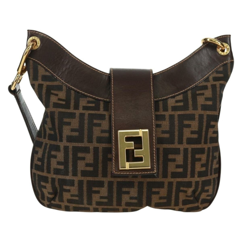 【日本直送】FENDI Zucca帆布單肩包 黑色棕色 正品 171017V-12