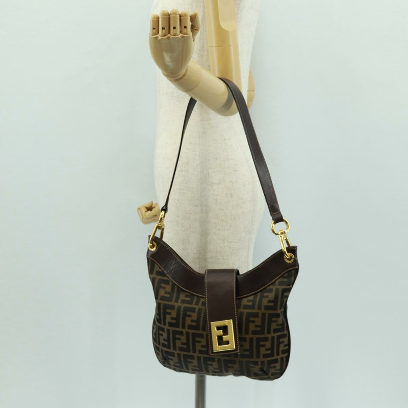 【日本直送】FENDI Zucca帆布單肩包 黑色棕色 正品 171017V-26