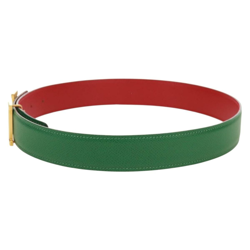 【日本直送】愛馬仕 Constance H 皮帶，真皮，31.5 英寸，綠色/紅色，正品，貨號 171197V-2
