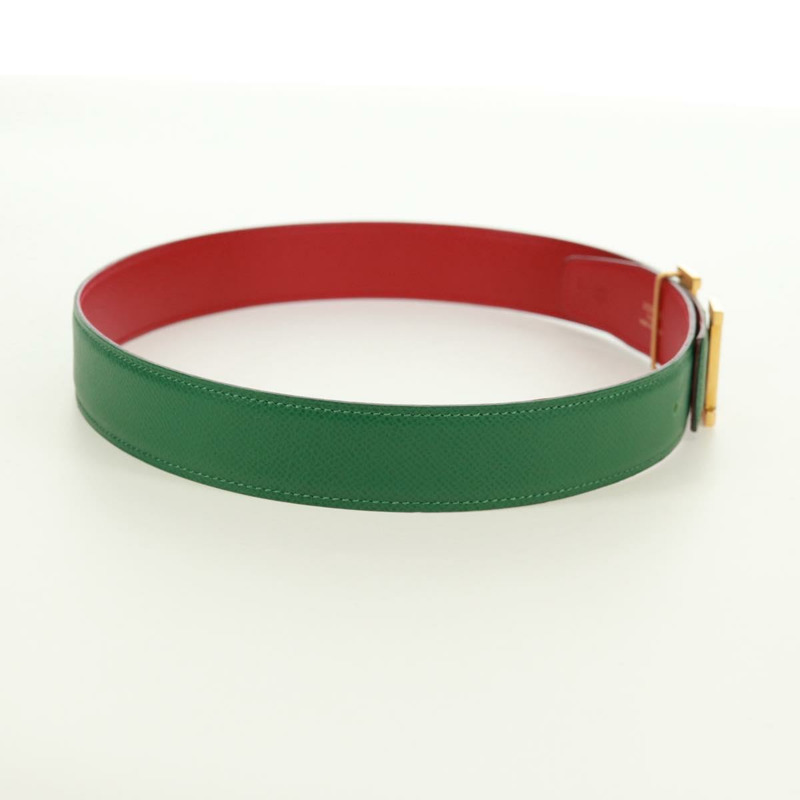 【日本直送】愛馬仕 Constance H 皮帶，真皮，31.5 英寸，綠色/紅色，正品，貨號 171197V-3