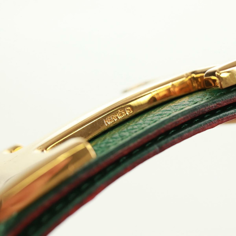 【日本直送】愛馬仕 Constance H 皮帶，真皮，31.5 英寸，綠色/紅色，正品，貨號 171197V-5