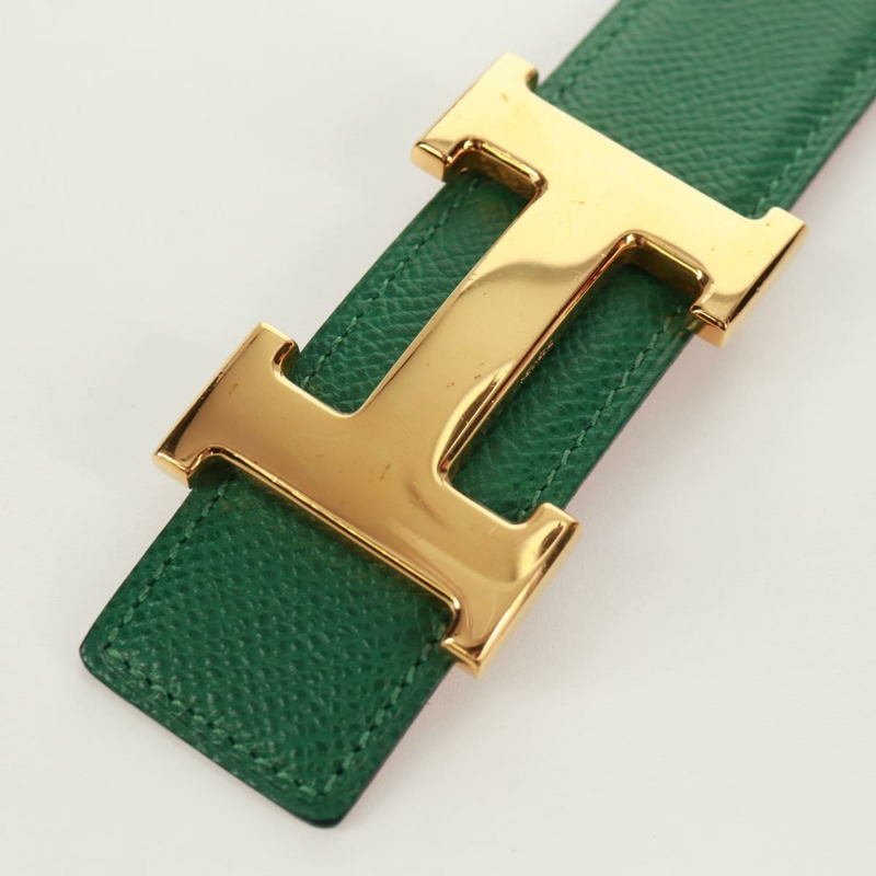 【日本直送】愛馬仕 Constance H 皮帶，真皮，31.5 英寸，綠色/紅色，正品，貨號 171197V-8
